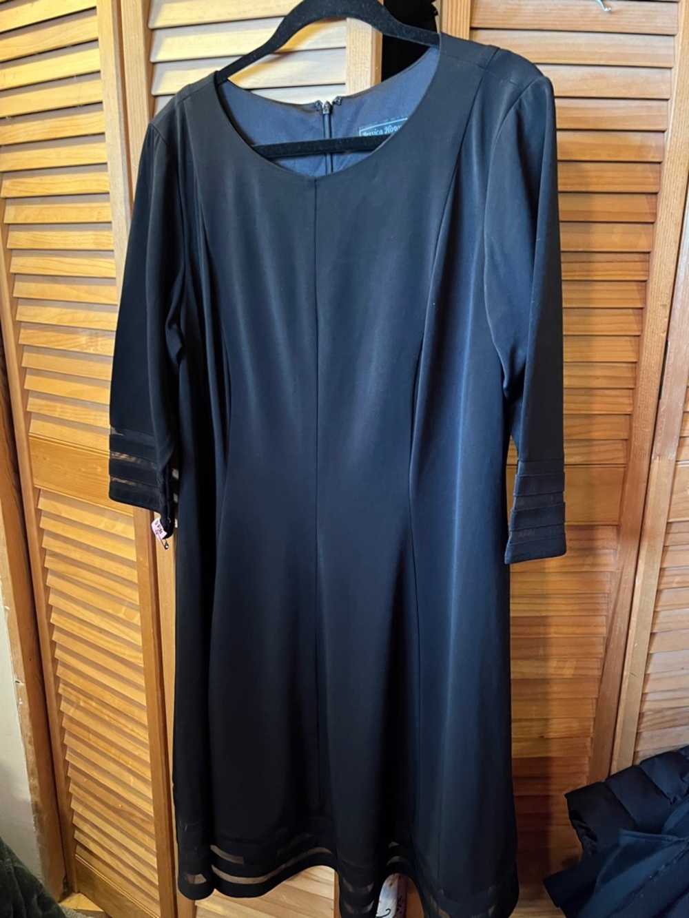 Jessica Howard Black Midi Dress with Sheer Hem and Sleeve Stripes